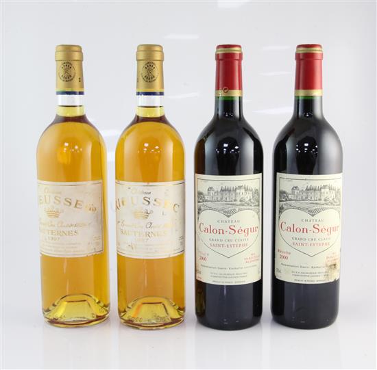 Four bottles including two Chateau Calon-Segur 2000, St. Estephe; and two Chateau Rieussec 1997, Sauternes.